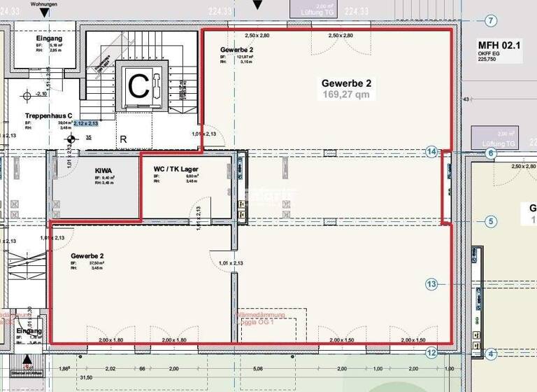 Bürofläche zur Miete - Erstbezug 169,3 m² Bürofläche teilbar ab 169,3 m² Löbervorstadt Erfurt 99096