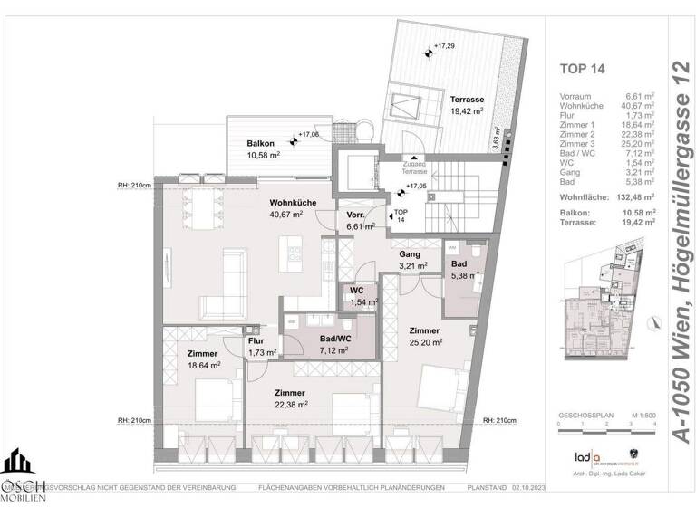 Wohnung zum Kauf - Erstbezug 1.087.000 € 3 Zimmer 132,5 m² 4. Geschoss Wien 1050