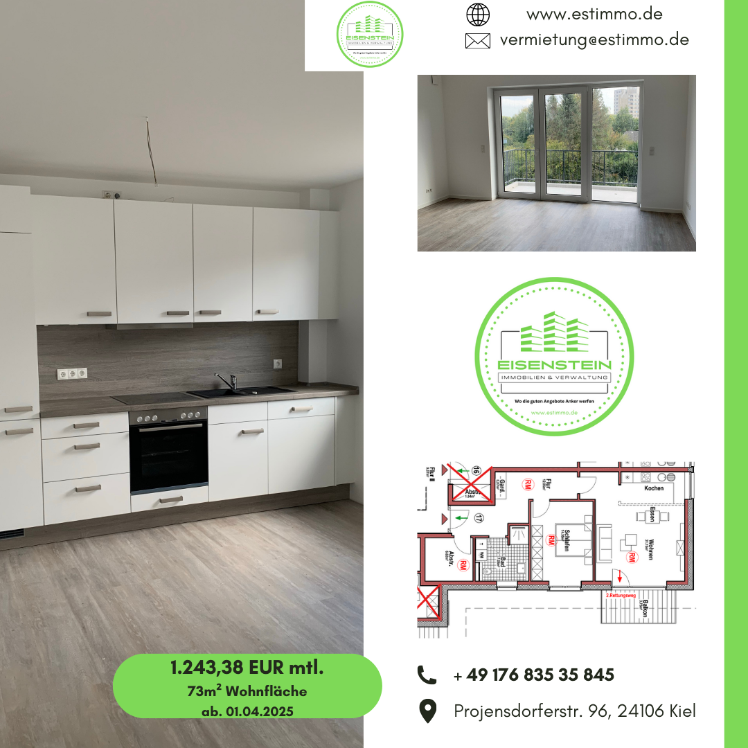 Penthouse zur Miete 1.280 € 2 Zimmer 73,1 m²<br/>Wohnfläche 01.04.2025<br/>Verfügbarkeit Projensdorferstraße 96 Wik Bezirk 1 Kiel 24106