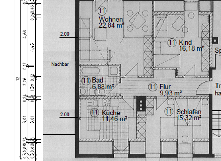 Wohnung zur Miete 1.100 € 3 Zimmer 85 m² 3. Geschoss frei ab sofort Traunstein 83278