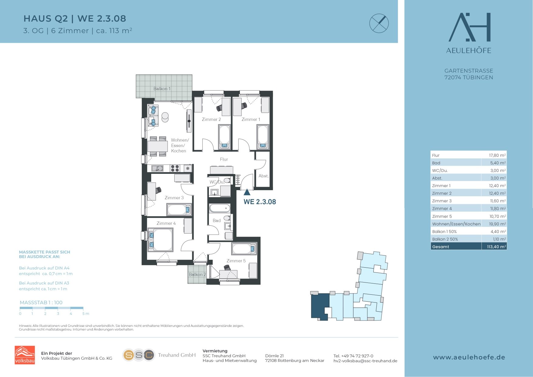 Wohnung zur Miete 1.816 € 6 Zimmer 113,5 m²<br/>Wohnfläche ab sofort<br/>Verfügbarkeit Gartenstr. Lustnau - Aeule Tübingen 72076