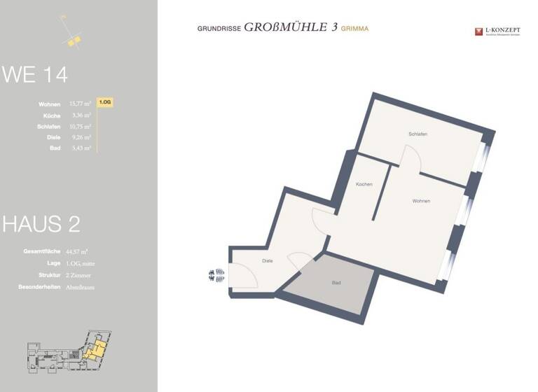 Wohnung zum Kauf 143.264 € 2 Zimmer 44,6 m² Grimma 04668