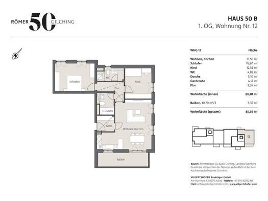 Wohnung zum Kauf - Erstbezug provisionsfrei 745.000 € 3 Zimmer 85,4 m² 1. Geschoss Römerstraße 50 B Gilching 82205