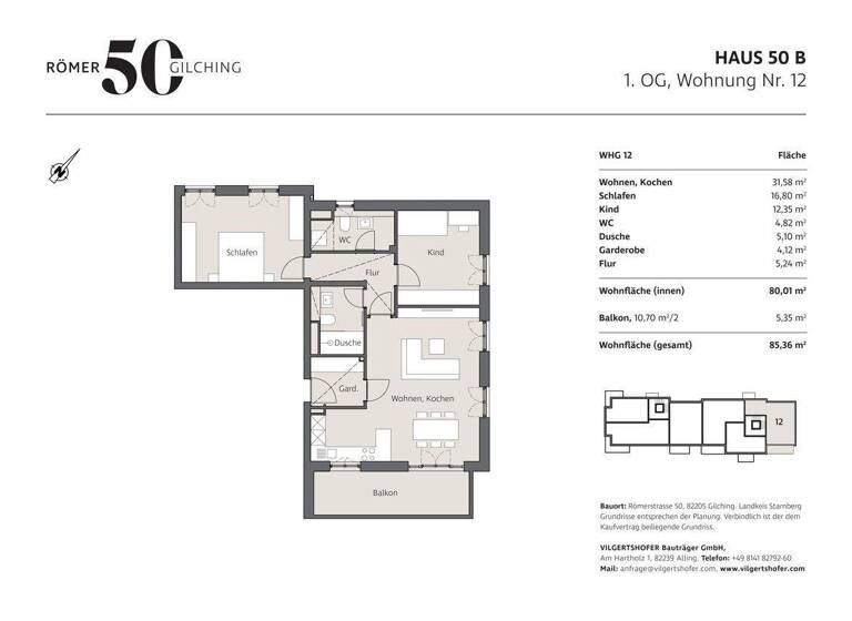 Wohnung zum Kauf - Erstbezug provisionsfrei 745.000 € 3 Zimmer 85,4 m² 1. Geschoss Römerstraße 50 B Gilching 82205