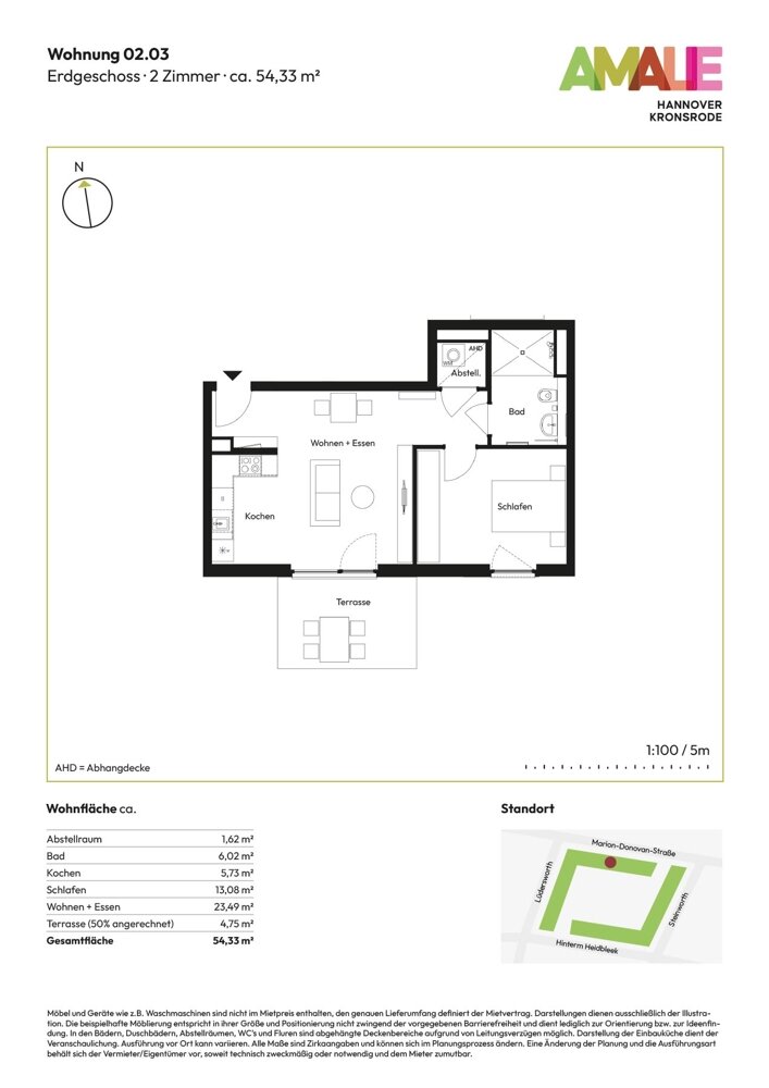 Wohnung zur Miete 815 € 2 Zimmer 54,3 m²<br/>Wohnfläche EG<br/>Geschoss Bemerode Hannover 30539