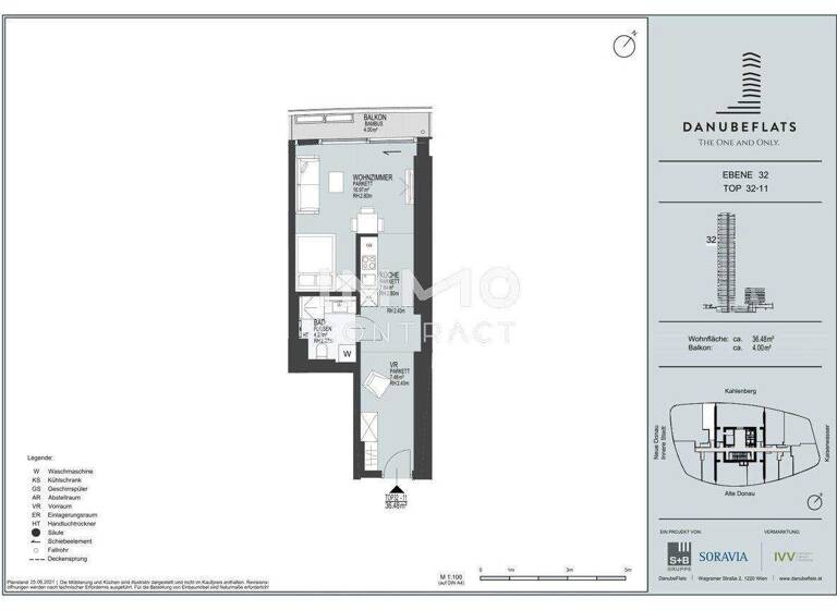 Studio zum Kauf - Erstbezug 470.500 € 1 Zimmer 36,5 m² 32. Geschoss Wagramer Straße 2 Wien 1220