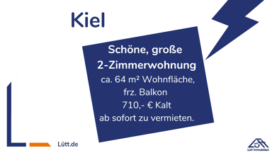 Wohnung zur Miete 710 € 2 Zimmer 64 m² 2. Geschoss frei ab 15.11.2024 Exerzierplatz Kiel 24103