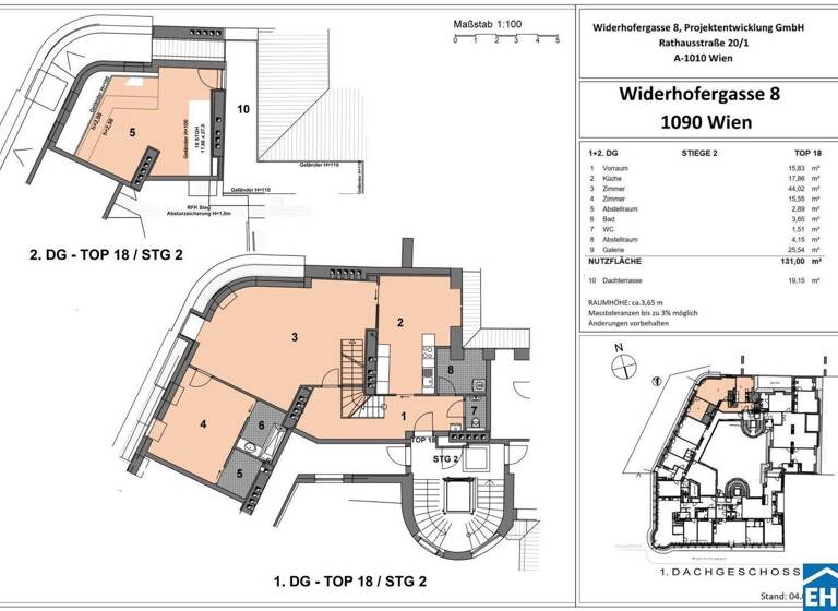 Wohnung zur Miete 2.064 € 2,5 Zimmer 131 m² 4. Geschoss Widerhofergasse Wien 1090