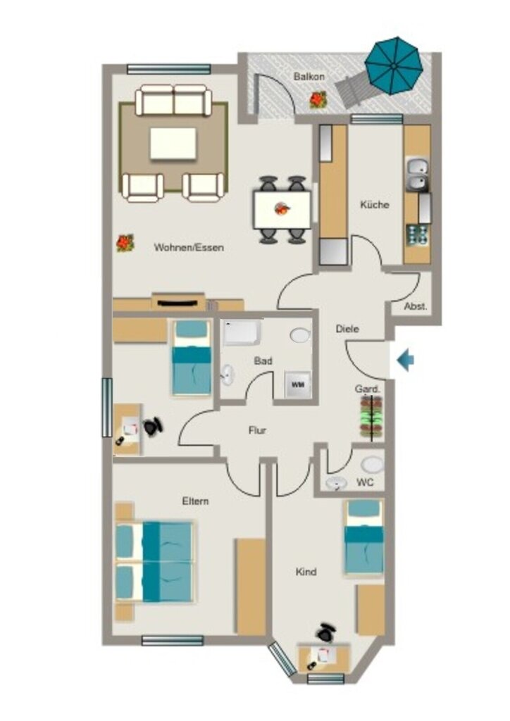 Wohnung zur Miete nur mit Wohnberechtigungsschein 448 € 4,5 Zimmer 83,2 m²<br/>Wohnfläche 1.<br/>Geschoss Auf dem Damm 50 Östliche Stadtmitte Ahlen 59229