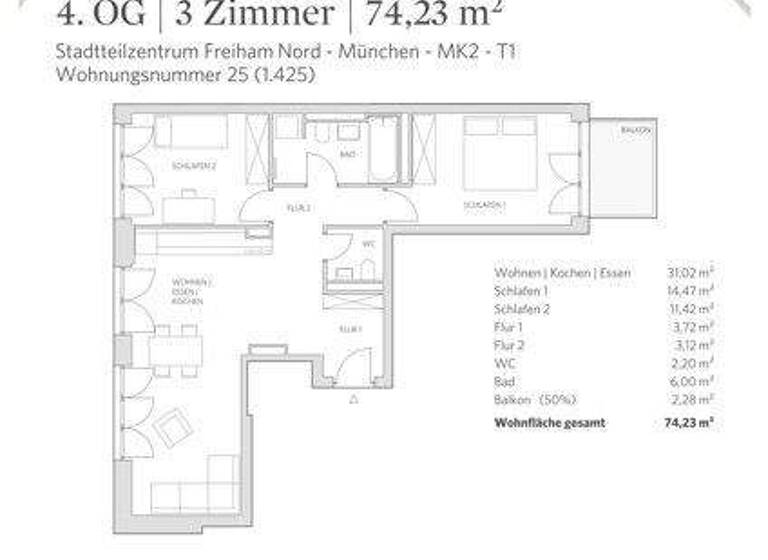 Wohnung zur Miete 1.822 € 3 Zimmer 74,2 m² 4. Geschoss frei ab 29.03.2026 Hildegard-Hamm-Brücher-Str. 4 Aubing-Lochhausen-Langwied München 81248