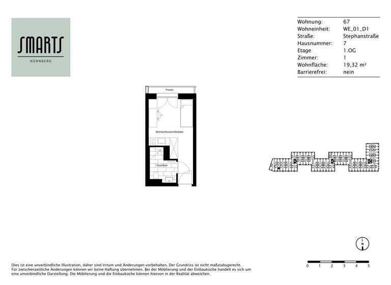Studio zur Miete 485 € 1 Zimmer 19,3 m² 1. Geschoss frei ab 16.07.2026 Stephanstraße 7 St Peter Nürnberg 90478