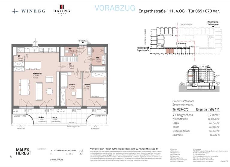 Wohnung zum Kauf - Erstbezug 551.600 € 4 Zimmer 80,8 m² 4. Geschoss Traisengasse 20-22 Wien 1200