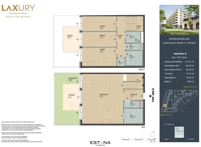 Wohnung zum Kauf - Erstbezug 850.000 € 4 Zimmer 125,2 m² EG Laxenburger Straße Wien 1100