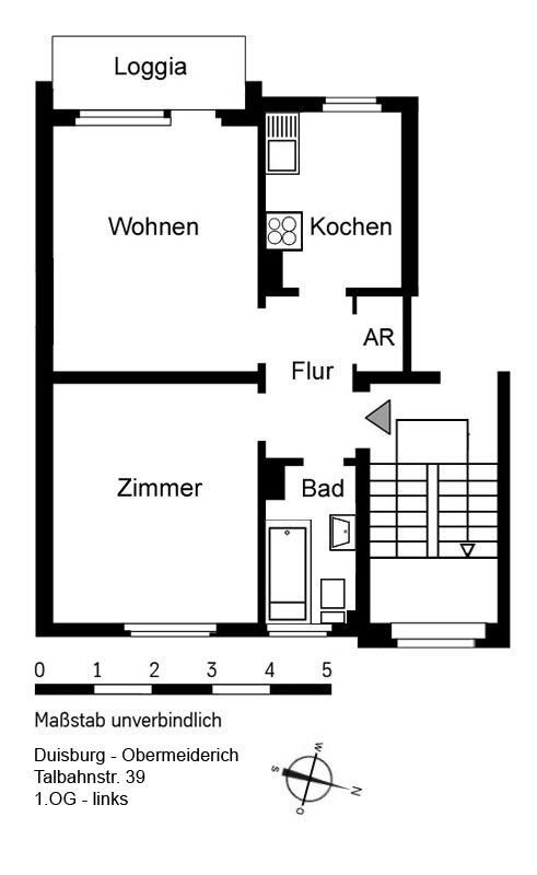 Wohnung zur Miete 349 € 2,5 Zimmer 45 m²<br/>Wohnfläche 1.<br/>Geschoss Talbahnstraße 39 Obermeiderich Duisburg 47137