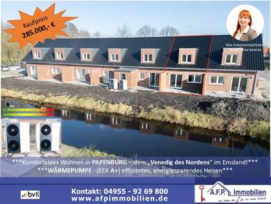 Reihenmittelhaus zum Kauf - Neubau 285.000 € 3 Zimmer 85 m² 215 m² Grundstück frei ab sofort Papenburg - Obenende Papenburg 26871