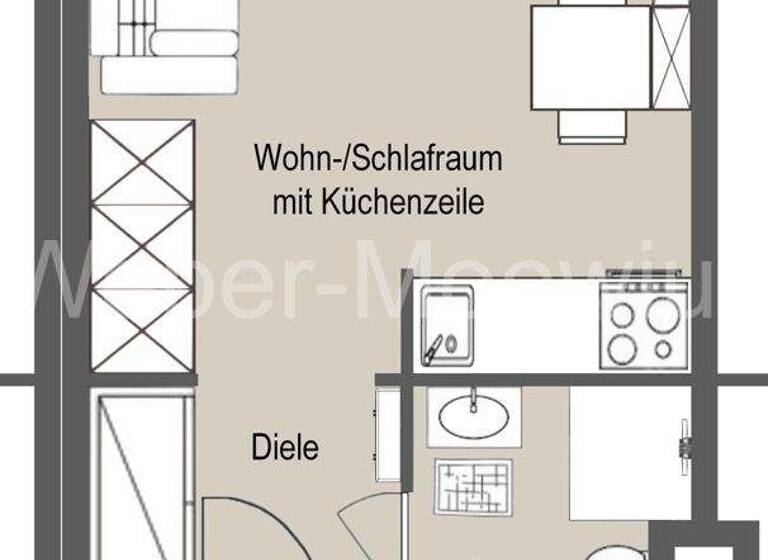 Studio zum Kauf 105.000 € 1 Zimmer 22 m² 1. Geschoss Tannenbusch Bonn / Tannenbusch 53119