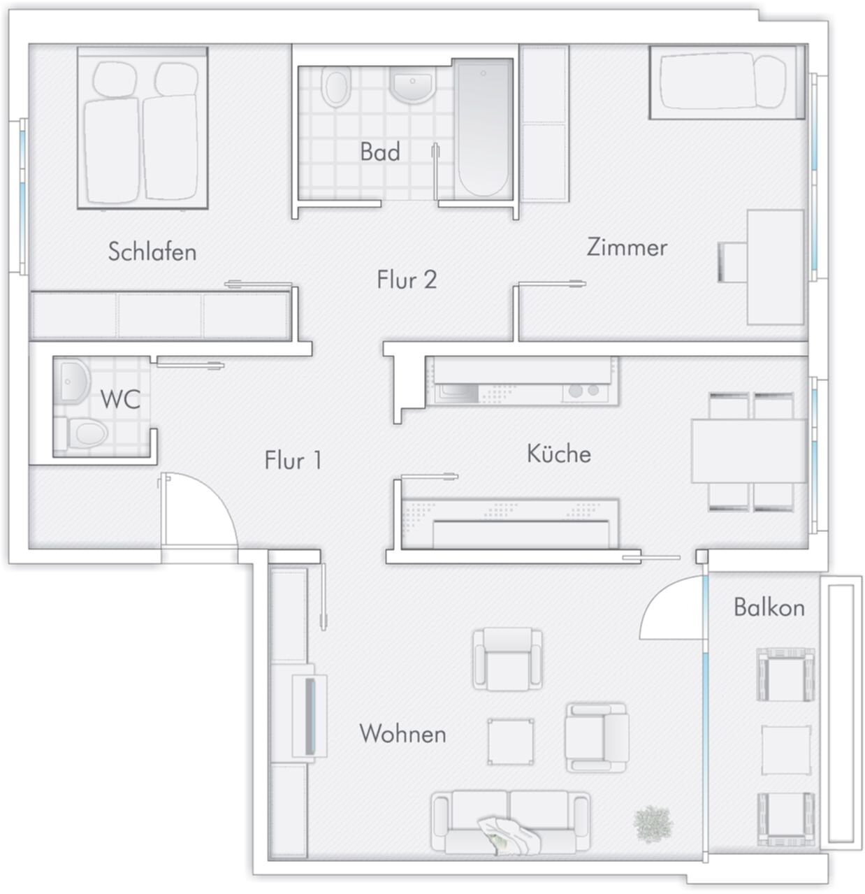 Studio zur Miete 700 € 3 Zimmer 75,2 m²<br/>Wohnfläche 1.<br/>Geschoss 01.01.2025<br/>Verfügbarkeit Stralsunder Straße 17 Karthause Flugfeld 1 Koblenz 56075