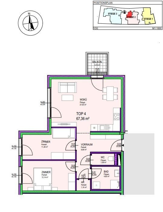 Wohnung zum Kauf 362.867,54 € 3 Zimmer 67,3 m²<br/>Wohnfläche Groß-Enzersdorf 2301