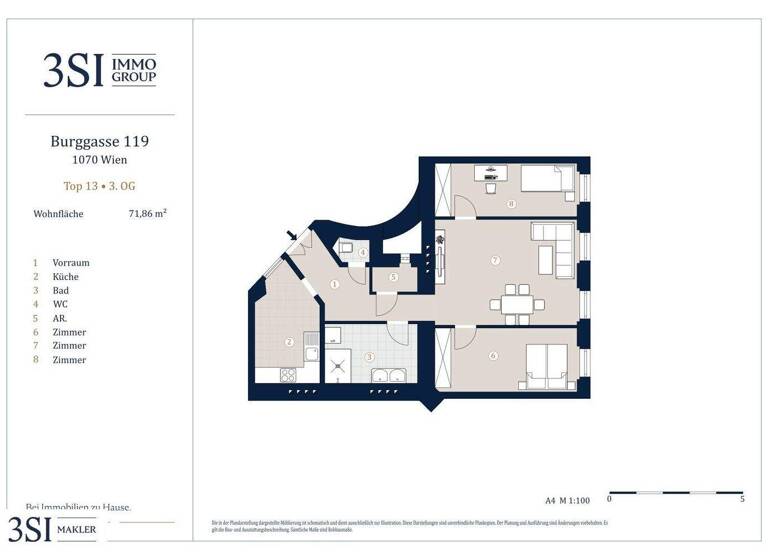Wohnung zum Kauf - Erstbezug 599.000 € 3 Zimmer 77 m² 3. Geschoss Burggasse 119 Wien 1070