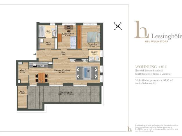 Penthouse zur Miete 1.149 € 3 Zimmer 98 m² 3. Geschoss Bertolt-Brecht-Straße 2 Neu Wulmstorf Neu Wulmstorf 21629