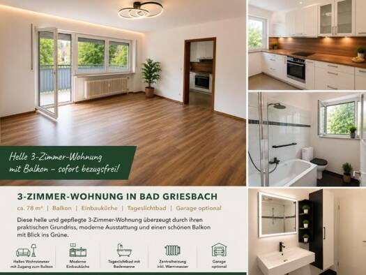 Wohnung zur Miete 765 € 3 Zimmer 77 m² Geschoss EG/1 frei ab sofort Griesbach Bad Griesbach i.Rottal 94086