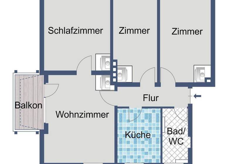 Wohnung zur Miete 611 € 4 Zimmer 84,4 m² 1. Geschoss frei ab 01.04.2026 Im Zellersgrund 16 Bad Hersfeld 36251