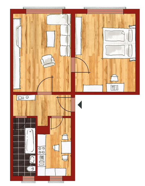 Wohnung zur Miete 267 € 2 Zimmer 46,1 m²<br/>Wohnfläche EG<br/>Geschoss ab sofort<br/>Verfügbarkeit Otto-Nuschke-Straße 66 Calau Calau 03205