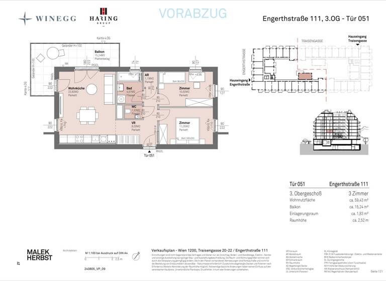 Wohnung zum Kauf - Erstbezug 431.400 € 3 Zimmer 59,4 m² 3. Geschoss Traisengasse 20-22 Wien 1200