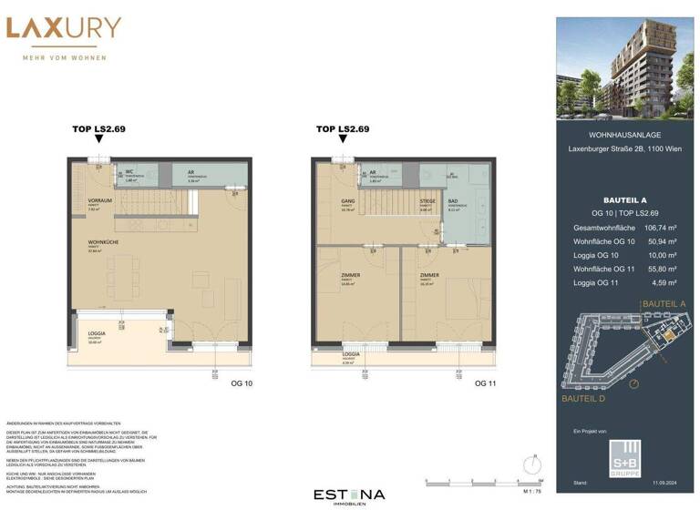 Wohnung zum Kauf - Erstbezug 950.000 € 3 Zimmer 102,7 m² 10. Geschoss Laxenburger Straße Wien 1100