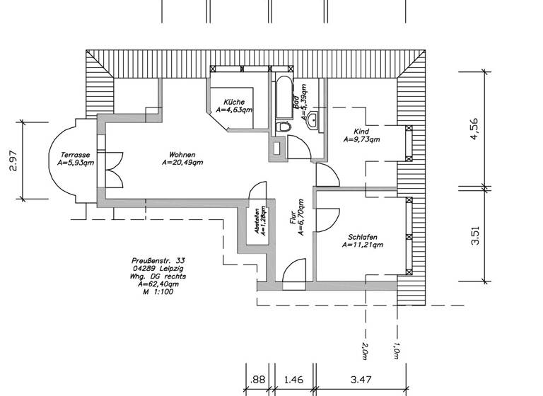 Wohnung zum Kauf 160.000 € 3 Zimmer 62 m²<br/>Wohnfläche Dachgeschoss, 3.<br/>Geschoss ab sofort<br/>Verfügbarkeit Probstheida Leipzig 04289