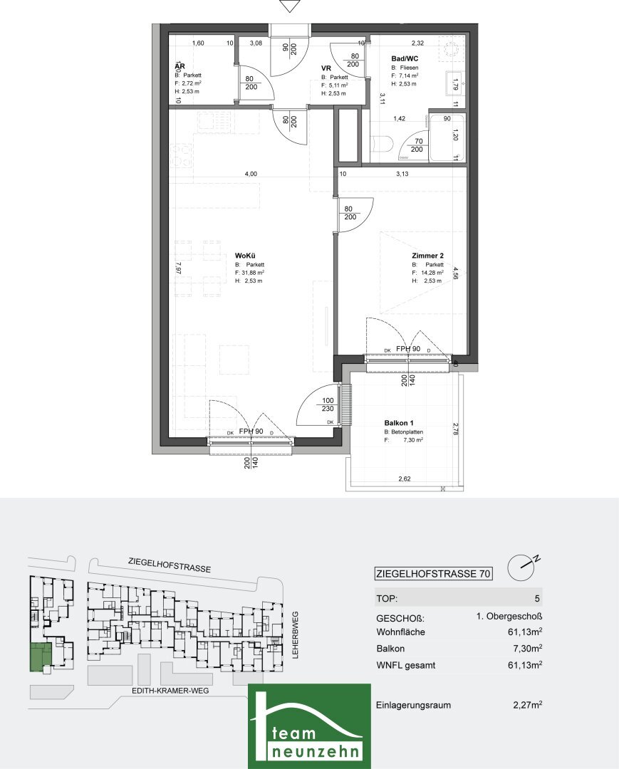 Wohnung zur Miete 668 € 2 Zimmer 61,5 m²<br/>Wohnfläche 1.<br/>Geschoss Ziegelhofstraße 70 Wien 1220