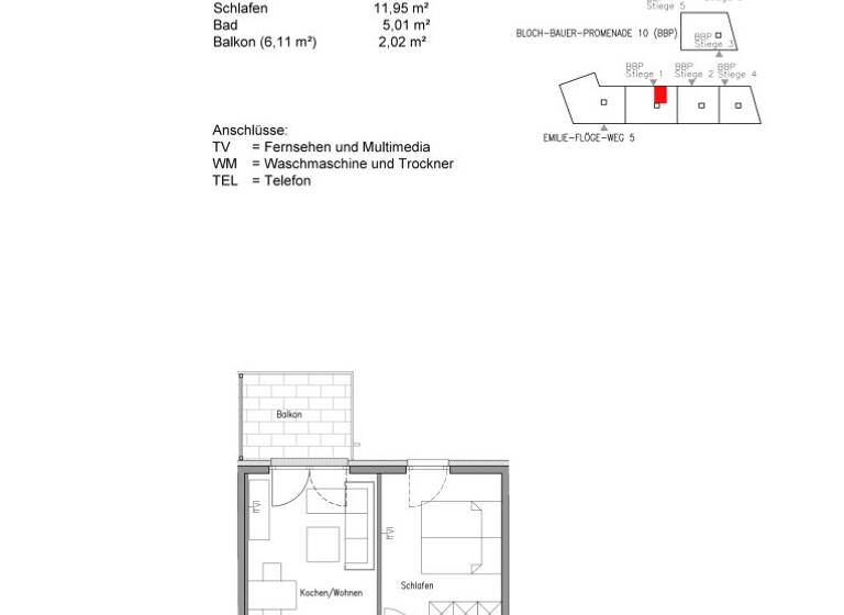 Wohnung zur Miete 758 € 2 Zimmer 42,5 m² 2. Geschoss frei ab sofort Bloch Bauer Promenade 10 Wien 1100