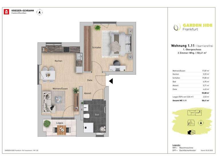 Wohnung zum Kauf - Neubau 484.900 € 2 Zimmer 58,4 m² 1. Geschoss Offenbacher Landstraße 445 Oberrad Frankfurt am Main 60599