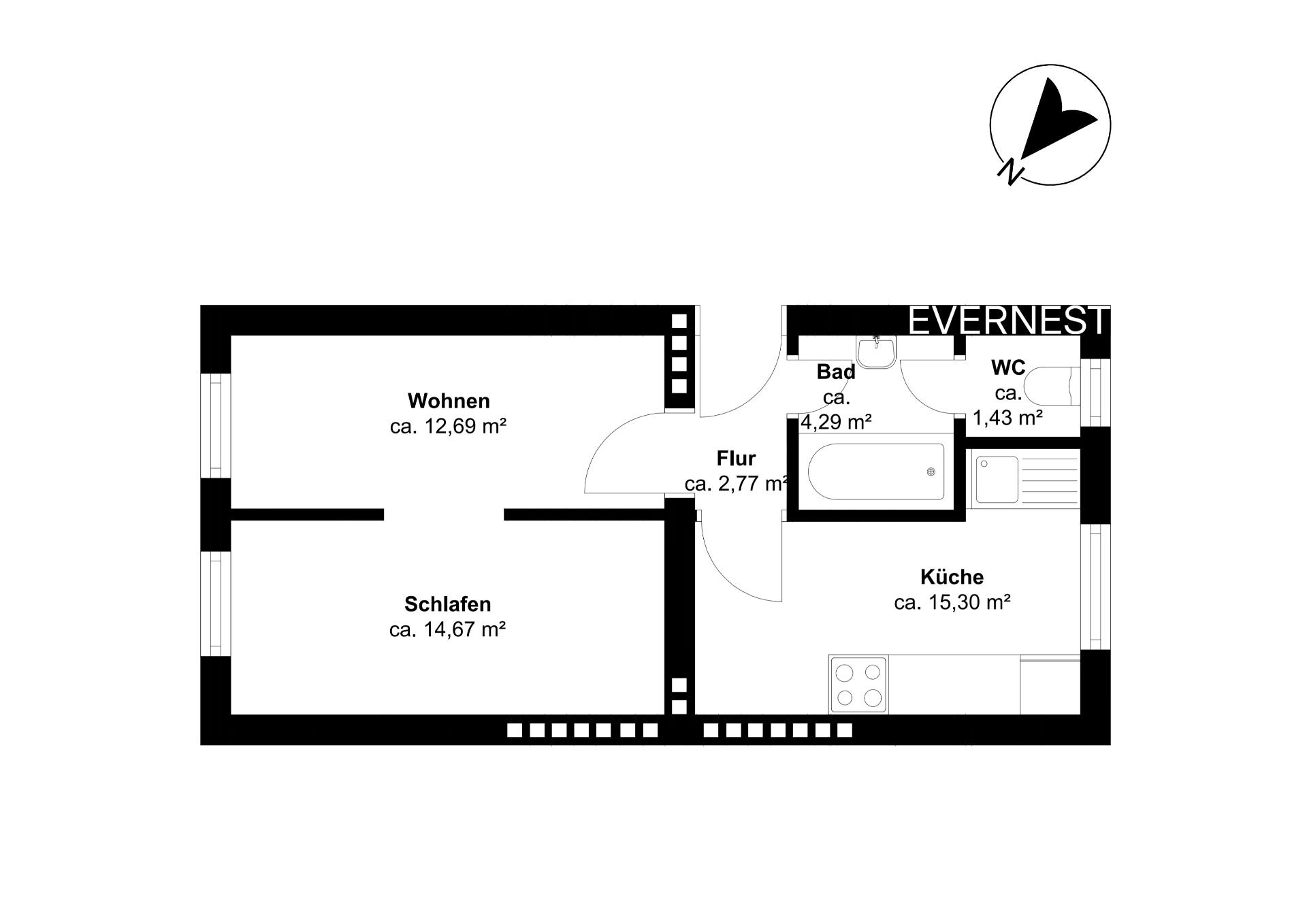 Wohnung zum Kauf 170.000 € 2 Zimmer 51 m²<br/>Wohnfläche 2.<br/>Geschoss Frankenberg Aachen 52066