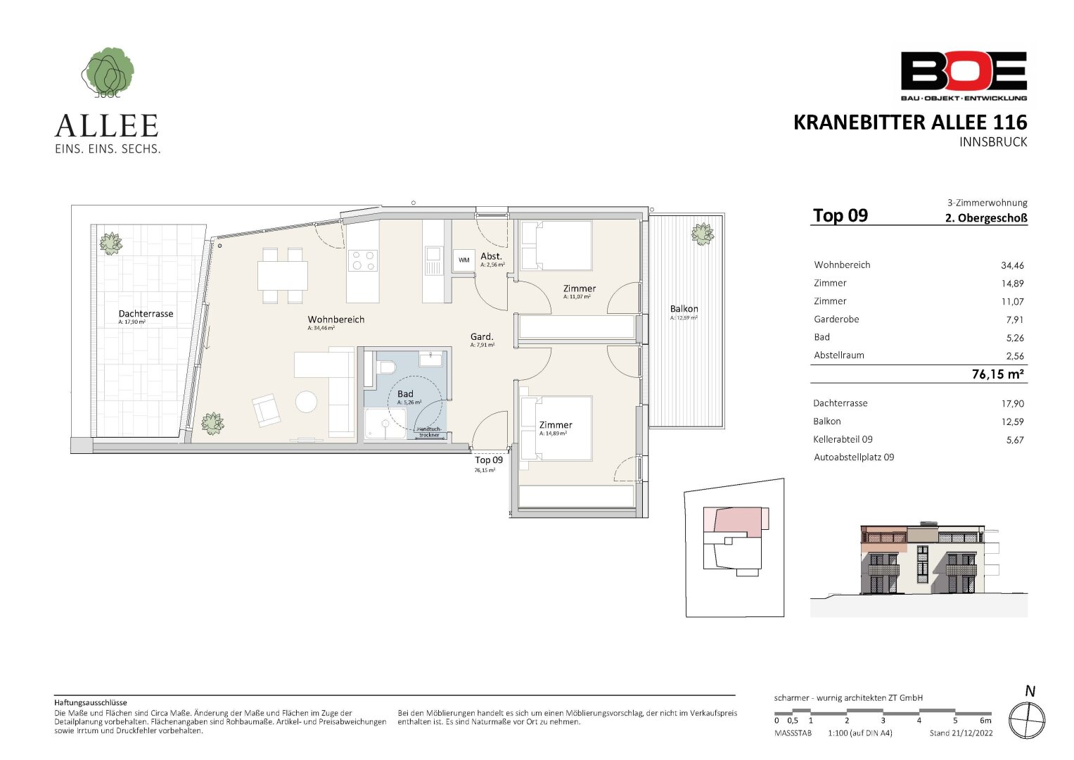 Penthouse zum Kauf 995.000 € 3 Zimmer 76,2 m²<br/>Wohnfläche 2.<br/>Geschoss Kranebitter Allee 116 Hötting Hötting 6020