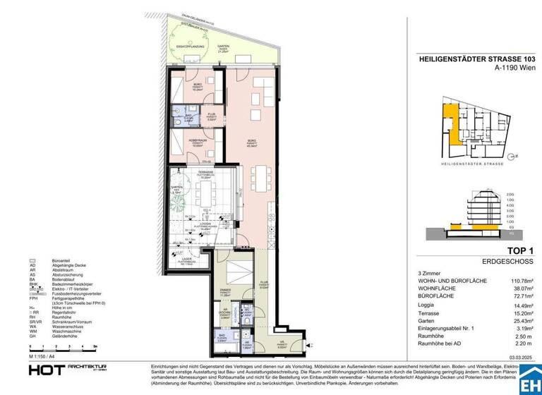 Wohnung zum Kauf - Erstbezug 909.500 € 3 Zimmer 110,8 m² EG Heiligenstädter Straße Wien 1190