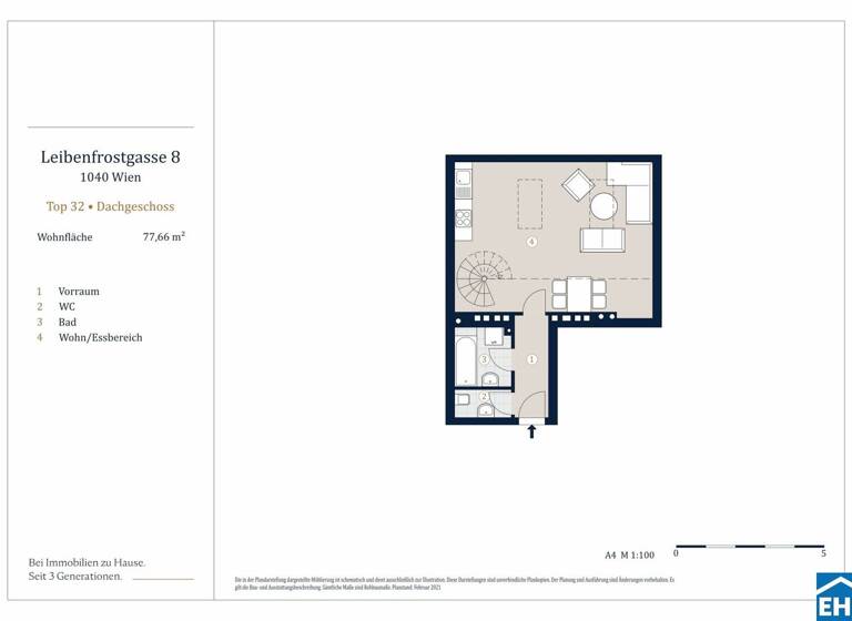 Wohnung zum Kauf - Erstbezug 519.000 € 2 Zimmer 77,7 m² 6. Geschoss Leibenfrostgasse Wien 1040