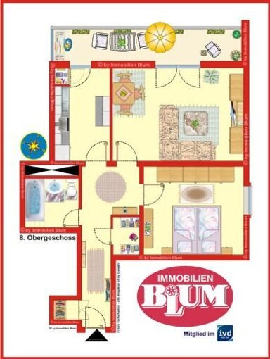 Wohnung zur Miete 700 € 2 Zimmer 65,8 m² 8. Geschoss Mundenheim / Stadtbezirk 515 Ludwigshafen am Rhein 67061