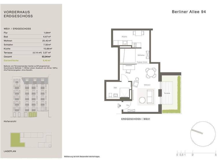 Terrassenwohnung zur Miete - Erstbezug 1.400 € 53,9 m² EG Berliner Allee 94 Weißensee Berlin 13088
