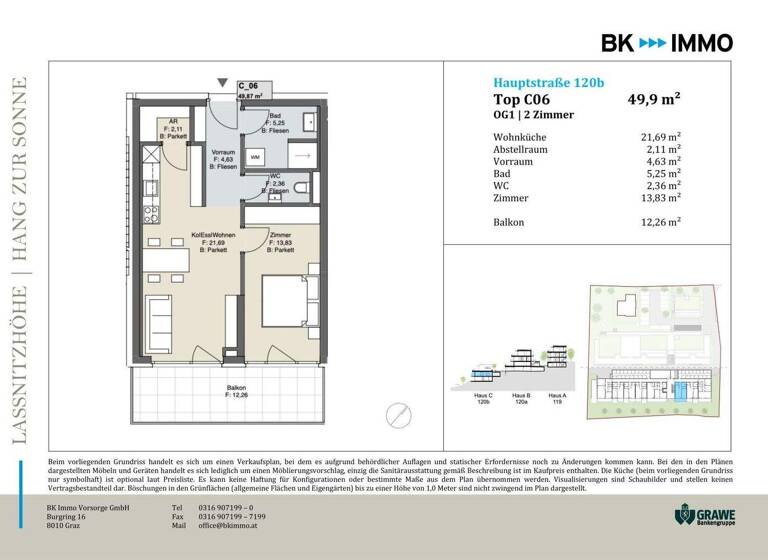 Wohnung zum Kauf - Erstbezug 269.000 € 2 Zimmer 49,9 m² 1. Geschoss Hauptstraße Laßnitzhöhe 8301