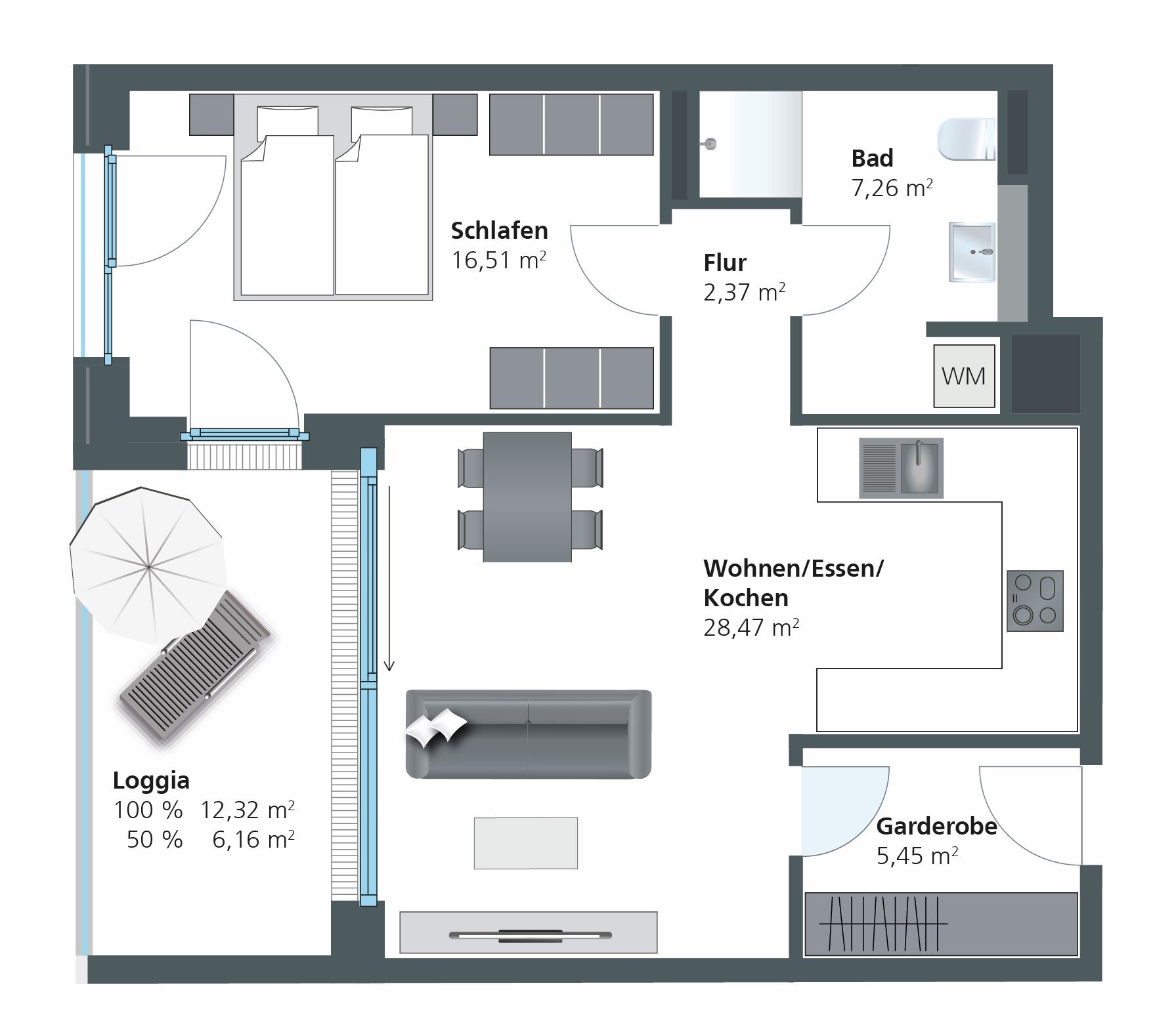 Wohnung zum Kauf provisionsfrei 542.000 € 2 Zimmer 66,2 m²<br/>Wohnfläche 2.<br/>Geschoss 01.12.2024<br/>Verfügbarkeit Alt-Söflingen Ulm 89077