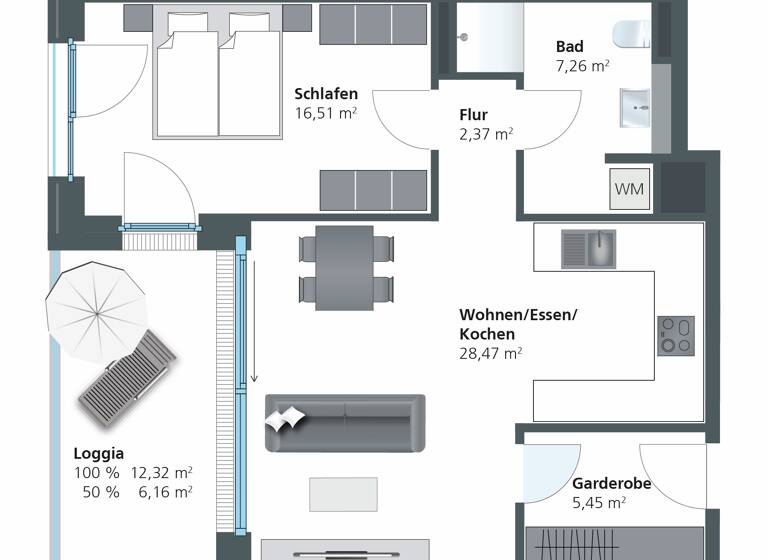 Wohnung zum Kauf provisionsfrei 542.000 € 2 Zimmer 66,2 m²<br/>Wohnfläche 2.<br/>Geschoss Weststadt Ulm 89077