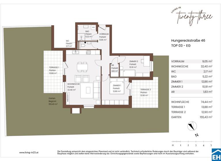 Wohnung zum Kauf - Erstbezug 464.281 € 3 Zimmer 74,4 m² EG Hungereckstraße Wien 1230