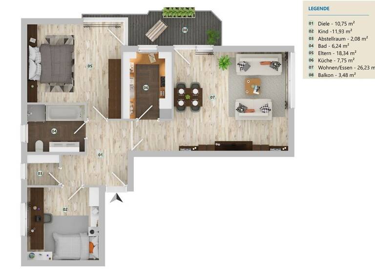 Wohnung zum Kauf 245.000 € 3 Zimmer 86 m²<br/>Wohnfläche 1.<br/>Geschoss Tiengen Waldshut-Tiengen 79761