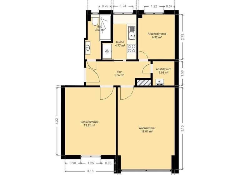 Wohnung zum Kauf provisionsfrei 269.000 € 3 Zimmer 54 m² 1. Geschoss Ostendstr. 111 Ost Stuttgart 70188