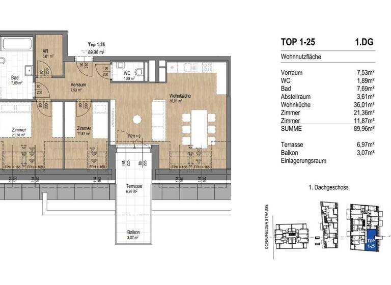 Wohnung zum Kauf - Erstbezug 464.000 € 3 Zimmer 90 m² 5. Geschoss Donaufelder Straße 205 Wien 1220
