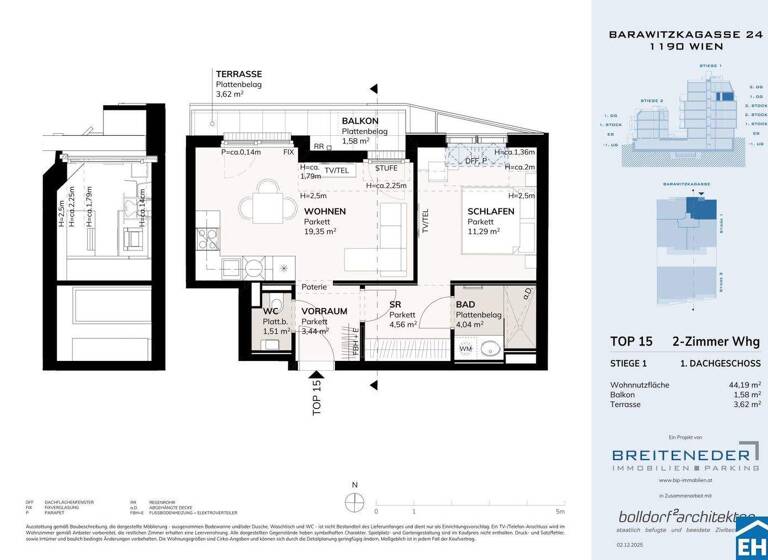 Wohnung zum Kauf - Erstbezug provisionsfrei 380.000 € 2 Zimmer 44,2 m² 5. Geschoss Barawitzkagasse Wien 1190