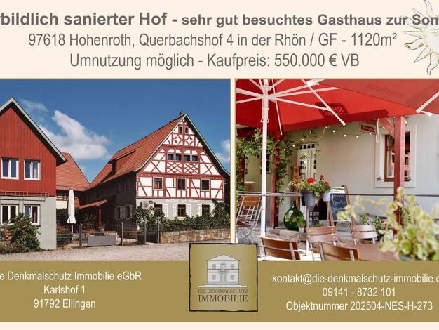 Gastronomie/Hotel zum Kauf 550.000 € 260,7 m² Gastrofläche 1.120 m² Grundstück Querbachshof 4 Leutershausen Hohenroth 97618
