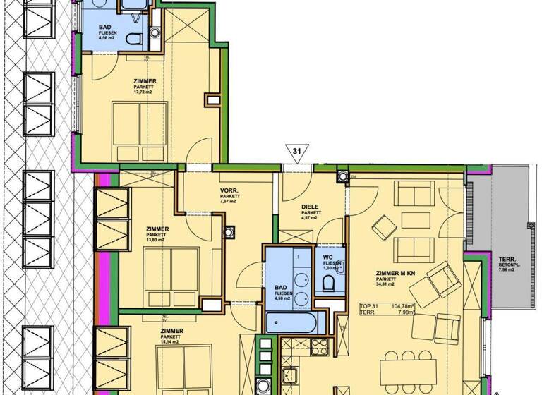 Wohnung zur Miete 2.214 € 4 Zimmer 104,8 m² Mollardgasse Wien 1060