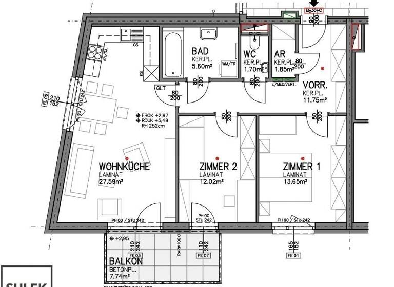Wohnung zur Miete - Erstbezug 843 € 3 Zimmer 74,2 m² 1. Geschoss frei ab sofort Am Bahndamm Eisenstadt 7000